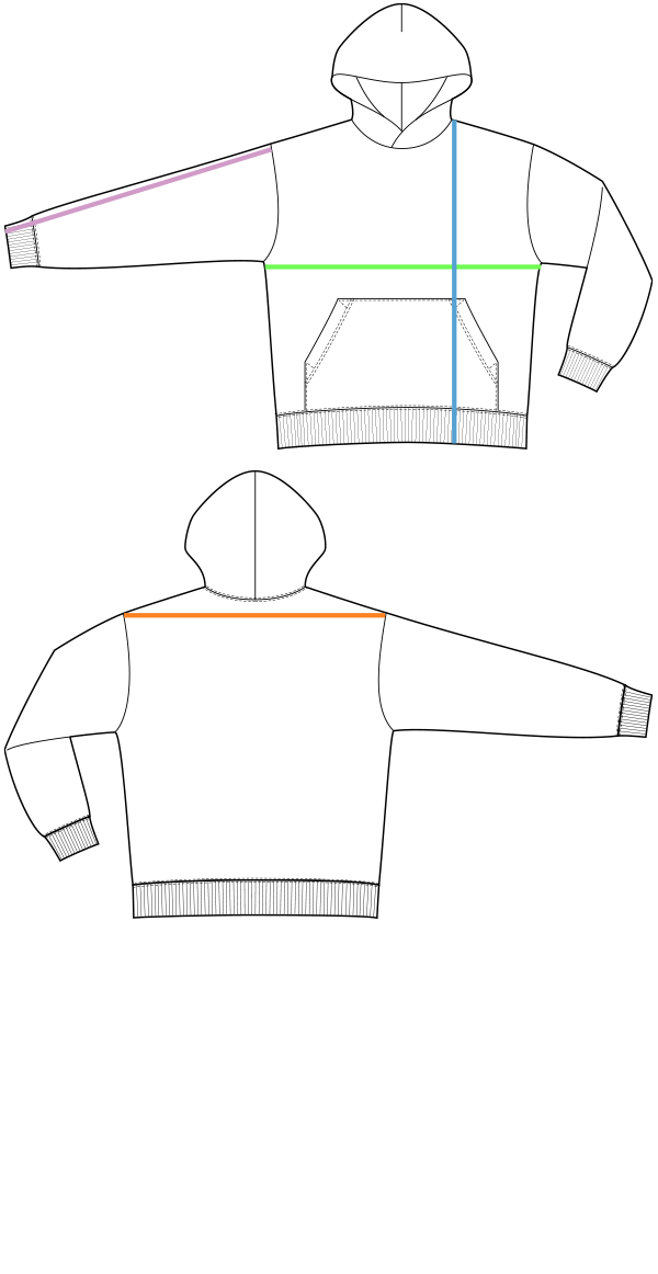 Size Chart - AEC3500BF ECOCYCLE HOODIE