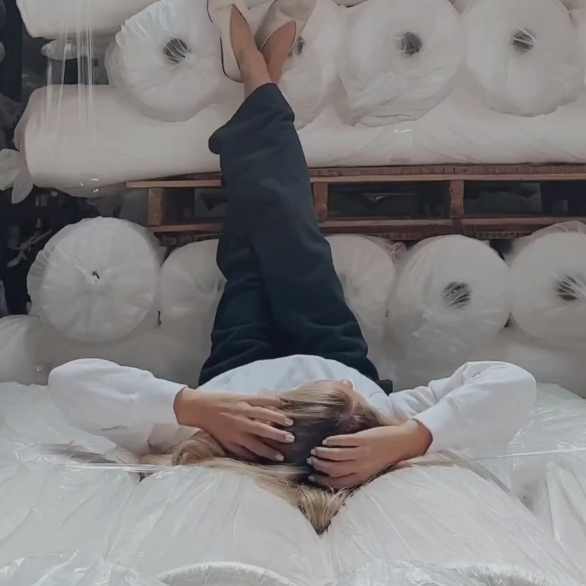 a video compilation of different parts of the textile factory, cut with different videos of models.